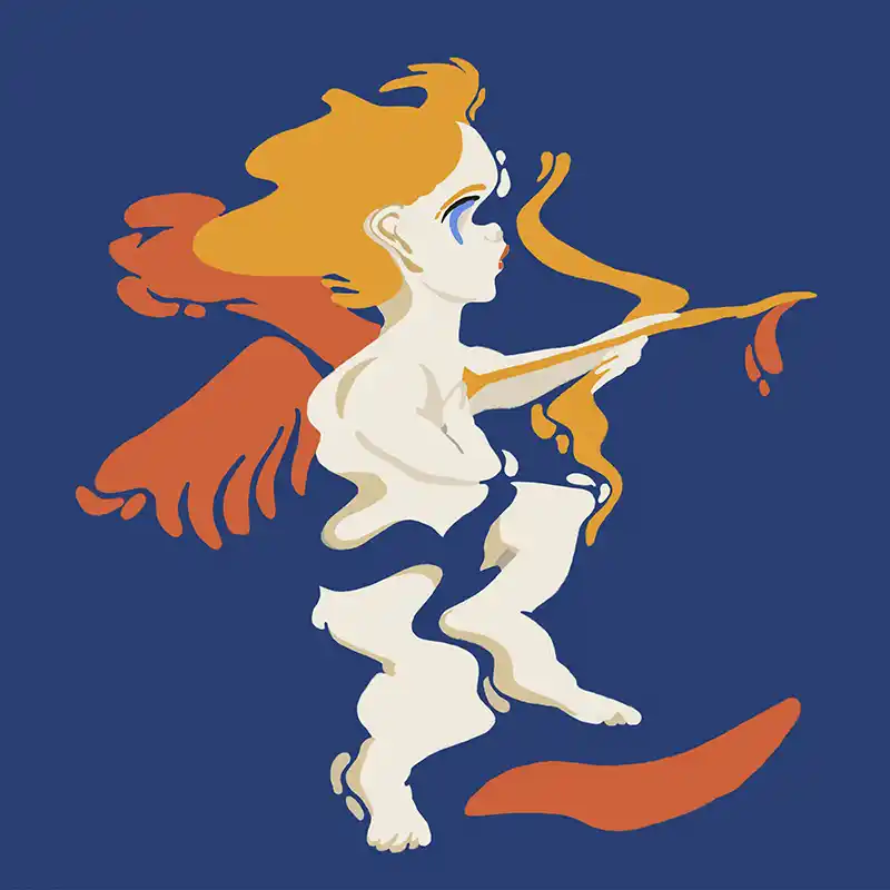 Dibujo de cupido en fondo azul Chico Jorge cupido enamorado