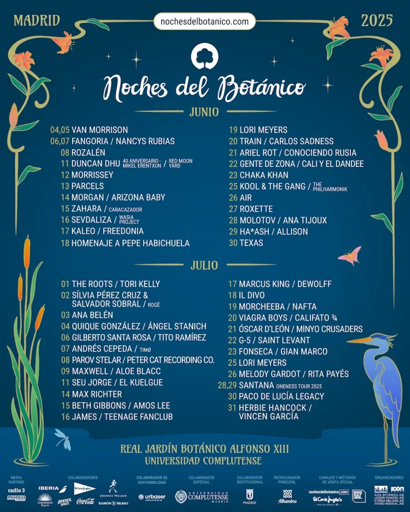 cartel completo de Noches del Botánico Madrid 2025