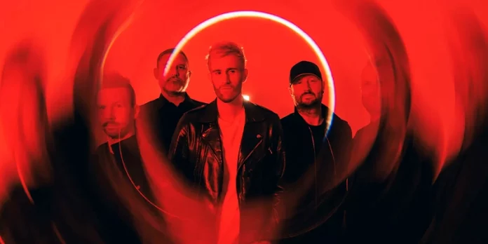 Pendulum en imagen oficial del estreno de Cannibal, con estética futurista en rojo