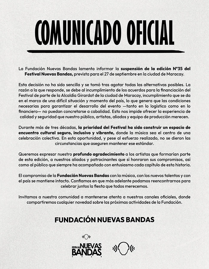 Festival Nuevas Bandas suspendido