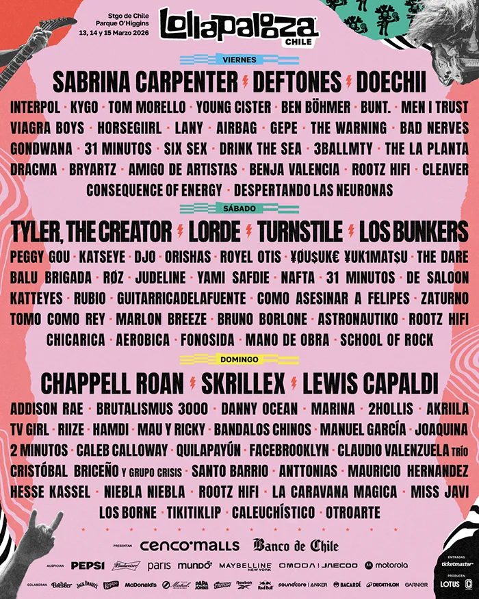 Lollapalooza Chile 2026 cartel completo