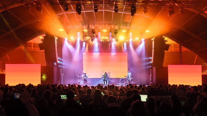 Grupo tocando en vivo con todo el público al frente NAPA en Las Ventas