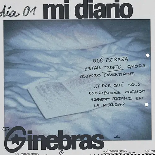Portada del single Mi diario de Ginebras, mostrando un diario abierto sobre una cama con la frase "¿Y por qué solo escribimos cuando estamos en la mierda?" Ginebras Mi Diario