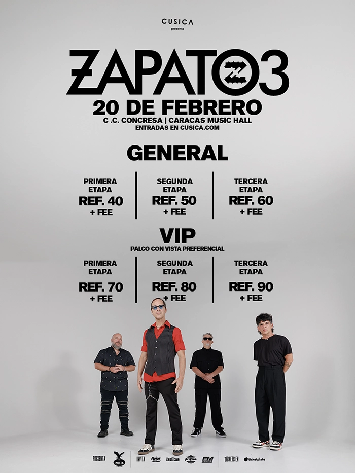 ZAPATO3 febrero Caracas Zapato3 en Caracas Music Hall 2026